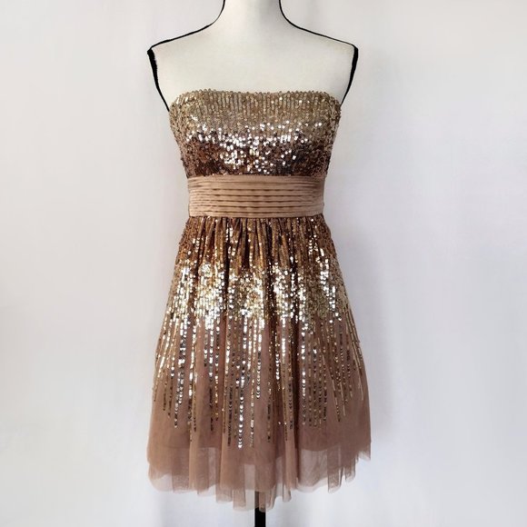 BCBGMaxAzria Convertible Strap Silk and Tulle Sequined Party Dress - Picture 1 of 11